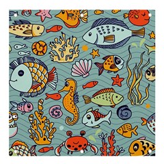 Cartoon Underwater Seamless Pattern With Crab Fish Seahorse Coral Marine Elements Banner and Sign 4  x 4 