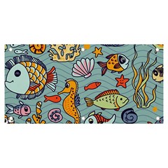 Cartoon Underwater Seamless Pattern With Crab Fish Seahorse Coral Marine Elements Banner and Sign 6  x 3 