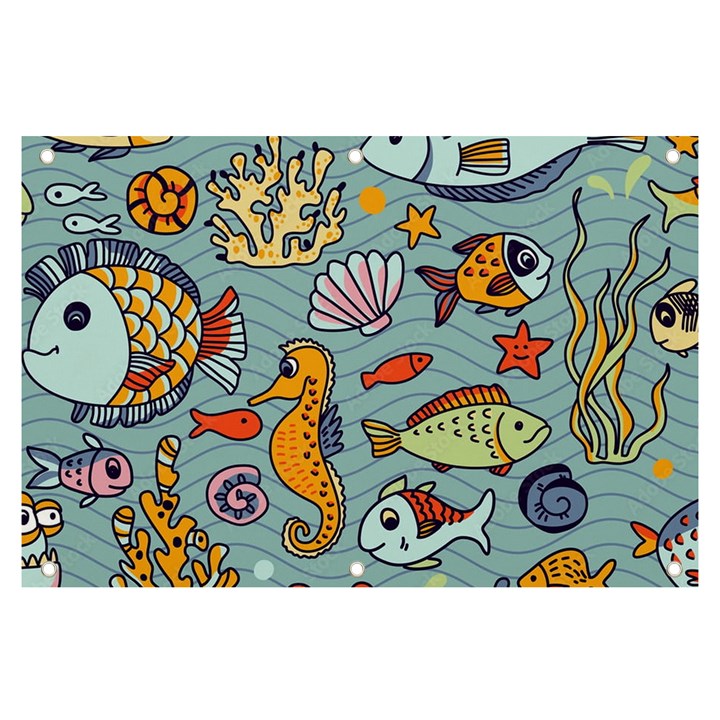 Cartoon Underwater Seamless Pattern With Crab Fish Seahorse Coral Marine Elements Banner and Sign 6  x 4 