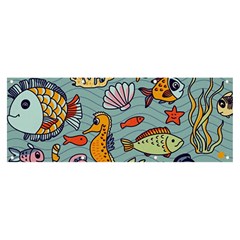 Cartoon Underwater Seamless Pattern With Crab Fish Seahorse Coral Marine Elements Banner and Sign 8  x 3 