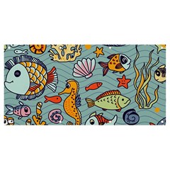 Cartoon Underwater Seamless Pattern With Crab Fish Seahorse Coral Marine Elements Banner and Sign 8  x 4 