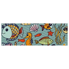 Cartoon Underwater Seamless Pattern With Crab Fish Seahorse Coral Marine Elements Banner and Sign 9  x 3 