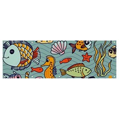 Cartoon Underwater Seamless Pattern With Crab Fish Seahorse Coral Marine Elements Banner and Sign 12  x 4 