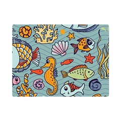 Cartoon Underwater Seamless Pattern With Crab Fish Seahorse Coral Marine Elements Premium Plush Fleece Blanket (Mini)