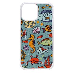 Cartoon Underwater Seamless Pattern With Crab Fish Seahorse Coral Marine Elements iPhone 13 Pro Max TPU UV Print Case