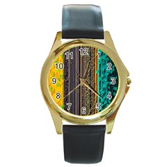 Wisteria Vine Garden Flowers Round Gold Metal Watch