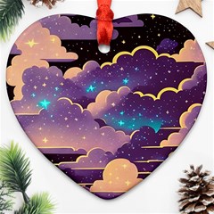 Fluffy Clouds Night Sky Ornament (heart) by uniart180623