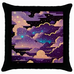 Fluffy Clouds Night Sky Throw Pillow Case (black) by uniart180623