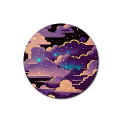 Fluffy Clouds Night Sky Rubber Round Coaster (4 Pack) by uniart180623