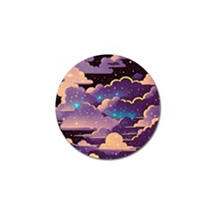 Fluffy Clouds Night Sky Golf Ball Marker by uniart180623