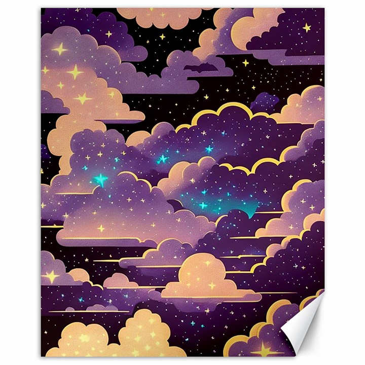 Fluffy Clouds Night Sky Canvas 11  x 14 