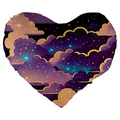 Fluffy Clouds Night Sky Large 19  Premium Heart Shape Cushions by uniart180623