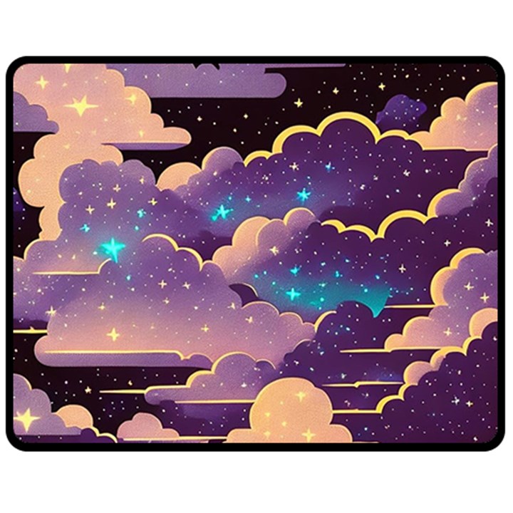 Fluffy Clouds Night Sky Two Sides Fleece Blanket (Medium)