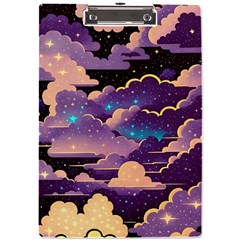 Fluffy Clouds Night Sky A4 Acrylic Clipboard by uniart180623