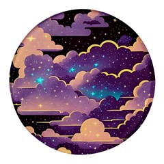 Fluffy Clouds Night Sky Round Glass Fridge Magnet (4 Pack)