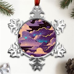 Fluffy Clouds Night Sky Metal Small Snowflake Ornament