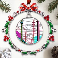 Poles Wires Metal X mas Wreath Ribbon Ornament by uniart180623