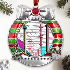 Poles Wires Metal X mas Ribbon With Red Crystal Round Ornament by uniart180623