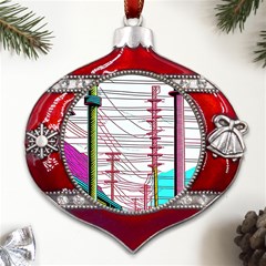 Poles Wires Metal Snowflake And Bell Red Ornament by uniart180623