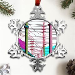 Poles Wires Metal Small Snowflake Ornament by uniart180623