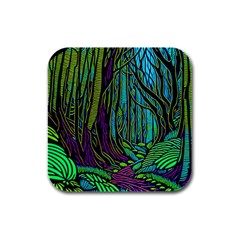 Spectral Forest Nature Rubber Square Coaster (4 Pack) by uniart180623