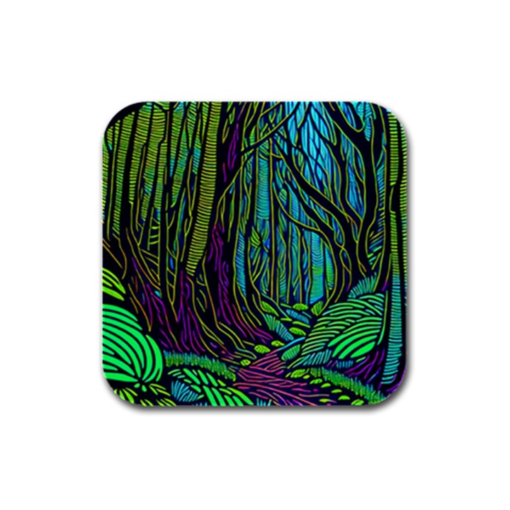 Spectral Forest Nature Rubber Square Coaster (4 pack)