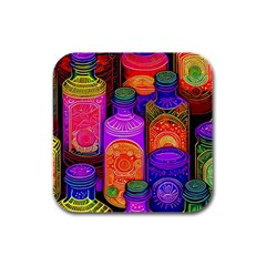 Bottles Colorful Rubber Square Coaster (4 Pack) by uniart180623