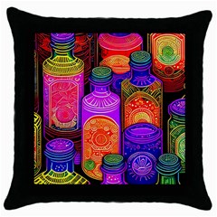 Bottles Colorful Throw Pillow Case (black) by uniart180623