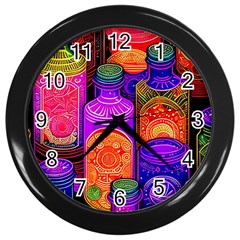 Bottles Colorful Wall Clock (black) by uniart180623