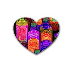 Bottles Colorful Rubber Coaster (heart) by uniart180623