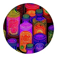 Bottles Colorful Round Glass Fridge Magnet (4 Pack) by uniart180623