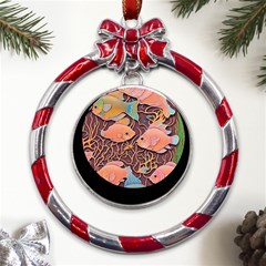 Tropical Fish Metal Red Ribbon Round Ornament by uniart180623