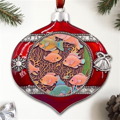 Tropical Fish Metal Snowflake And Bell Red Ornament by uniart180623