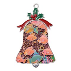 Tropical Fish Metal Holly Leaf Bell Ornament