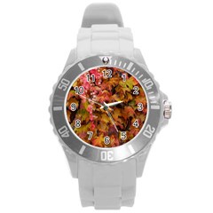 Red And Yellow Ivy  Round Plastic Sport Watch (l) by okhismakingart