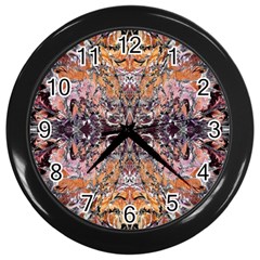 Ochre On Pink Arabesque Wall Clock (black) by kaleidomarblingart