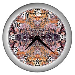 Ochre On Pink Arabesque Wall Clock (silver) by kaleidomarblingart