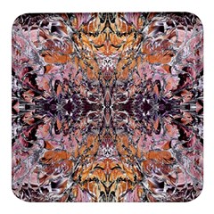 Ochre On Pink Arabesque Square Glass Fridge Magnet (4 Pack) by kaleidomarblingart