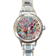 Pink Petals Blend Round Italian Charm Watch by kaleidomarblingart