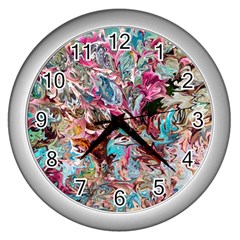 Pink Petals Blend Wall Clock (silver) by kaleidomarblingart