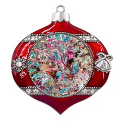 Pink Petals Blend Metal Snowflake And Bell Red Ornament by kaleidomarblingart