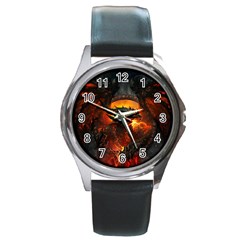 Dragon Art Fire Digital Fantasy Round Metal Watch by Bedest