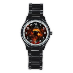 Dragon Art Fire Digital Fantasy Stainless Steel Round Watch by Bedest