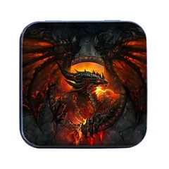 Dragon Art Fire Digital Fantasy Square Metal Box (black) by Bedest