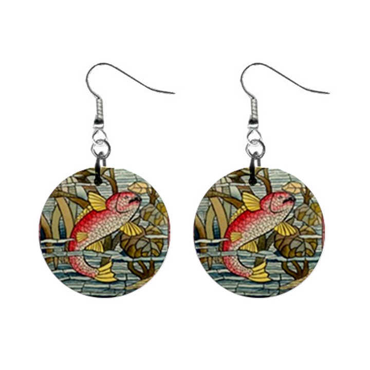 Fish underwater cubism mosaic Mini Button Earrings