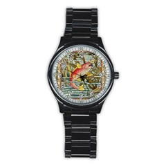 Fish Underwater Cubism Mosaic Stainless Steel Round Watch by Bedest