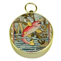 Fish Underwater Cubism Mosaic Gold Compasses by Bedest