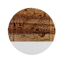 Fish Underwater Cubism Mosaic Marble Wood Coaster (round) by Bedest