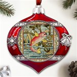 Fish underwater cubism mosaic Metal Snowflake And Bell Red Ornament Front