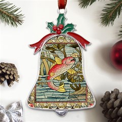 Fish Underwater Cubism Mosaic Metal Holly Leaf Bell Ornament by Bedest